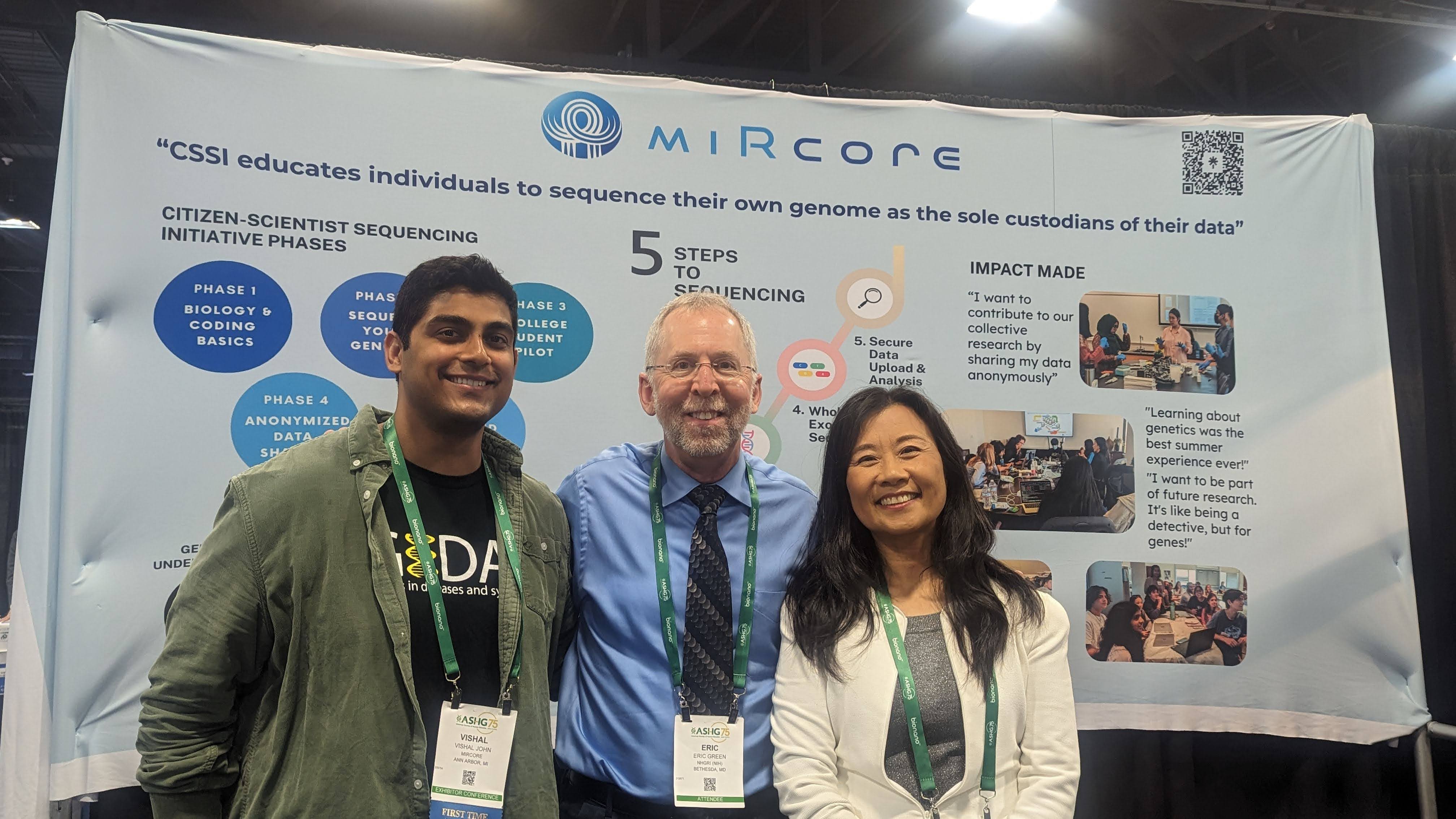 Presenting the Citizen Scientist Sequencing Initiative at ASHG 2025, with NHGRI Director Dr. Eric Green and miRcore founder Dr. Inhan Lee